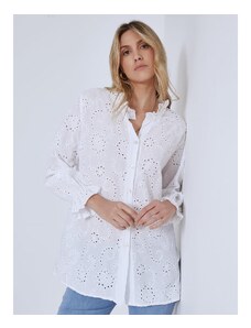 Celestino Κεντητό διάτρητο πουκάμισο με βολάν στο γιακά λευκο για Γυναίκα