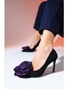 LuviShoes JASON Women's Black Floral Stiletto Heel Shoes