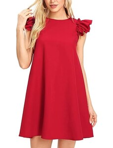 OEM Plus Size κόκκινο φόρεμα τουνίκ με βολάν στο μανίκι red