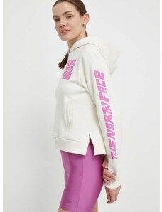 Βαμβακερή μπλούζα The North Face γυναικεία, χρώμα: μπεζ, με κουκούλα, NF0A87EPQLI1