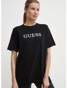 Βαμβακερό μπλουζάκι Guess ATHENA γυναικείο, χρώμα: μαύρο, V4GI12 KC641