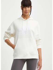 Βαμβακερή μπλούζα adidas γυναικεία, χρώμα: μπεζ, με κουκούλα, IR5449