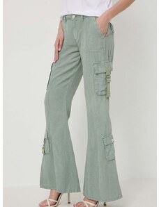 Παντελόνι με λινό μείγμα Guess CLAY χρώμα: πράσινο, W4GA88 WG8N0