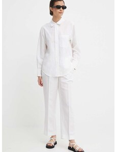 Παντελόνι με λινό μείγμα Calvin Klein χρώμα: άσπρο, K20K206695