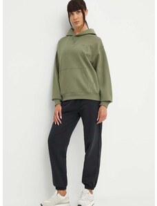 Βαμβακερή μπλούζα New Balance γυναικεία, χρώμα: πράσινο, με κουκούλα, WT41537DEK