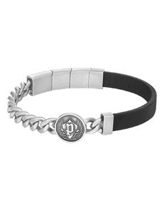 POLICE Bracelet Crest | Black Leather - Silver Stainless Steel PEAGB0023301