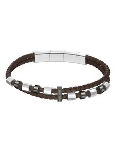 POLICE Bracelet Freeway | Brown Leather - Two Tone Stainless Steel PEAGB0035604