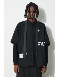 Βαμβακερό πουκάμισο AAPE Long Sleeve Shirt Mock Layer ανδρικό, χρώμα: μαύρο, AST8464