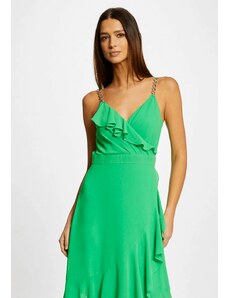 Φόρεμα Μακρύ με Βολάν Morgan Πράσινο