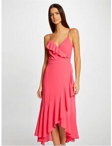 Φόρεμα Μακρύ με Βολάν Morgan Ροζ