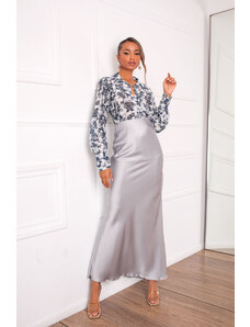 Joy Fashion House Robinson μακριά φούστα με όψη σατέν γκρι