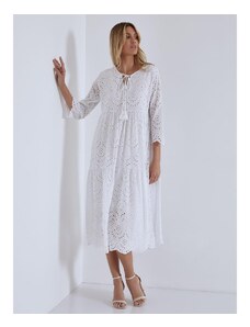 Celestino Κεντητό διάτρητο φόρεμα με δέσιμο λευκο για Γυναίκα