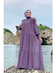 Bym Fashion Shoulder Side Gathered Look Casual Lilac Φόρεμα 3511 Λιλά