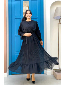 Bym Fashion Φόρεμα με χιαστί στήθος με πλισέ βολάν 3624 μαύρο