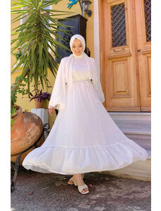 Bym Fashion Φόρεμα σιφόν με πλισέ look 3404 εκρού