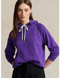 Βαμβακερή μπλούζα Polo Ralph Lauren γυναικεία, χρώμα: μοβ, με κουκούλα