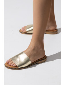 LOVEFASHIONPOINT Sandals Soft Γυναικεία Χρυσά Δερμάτινα