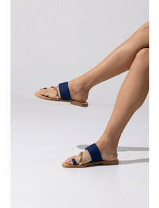 LOVEFASHIONPOINT Sandals Flat Γυναικεία Μπλε Τζιν-Χάλκινα Μπρασελέ
