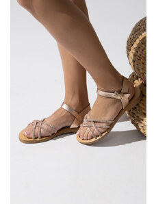 LOVEFASHIONPOINT Sandals Flat Γυναικεία Χάλκινα Δερμάτινα
