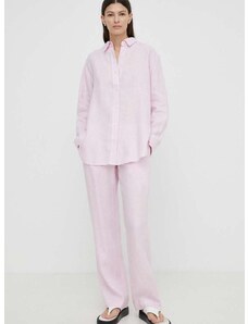 Λινό παντελόνι Samsoe Samsoe HOYS χρώμα: ροζ, F23900002
