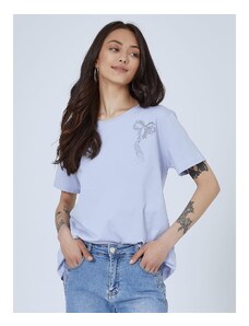 Celestino Μονόχρωμο t-shirt με strass γαλαζιο για Γυναίκα