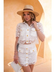 Joy Fashion House Bijou σετ πουκάμισο-φούστα δαντέλα embroidery λευκό
