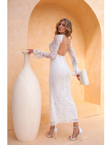 Joy Fashion House Jolly μακρύ φόρεμα δαντέλα λευκό