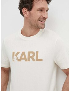 Βαμβακερό μπλουζάκι Karl Lagerfeld ανδρικά, χρώμα: μπεζ
