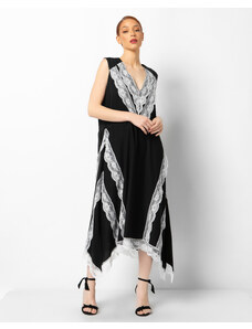 N2110 Φόρεμα αμάνικο V-neck με δίχρωμη δαντέλα ΜΑΥΡΟ