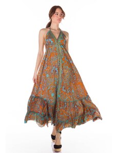 OBI Φόρεμα Γυναικείο με Δέσιμο στο Λαιμό - Πορτοκαλί - 009001