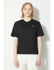 Βαμβακερό μπλουζάκι Lacoste γυναικείο, χρώμα: μαύρο, TF7215