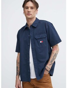 Βαμβακερό πουκάμισο Tommy Jeans ανδρικό, χρώμα: ναυτικό μπλε, DM0DM18969
