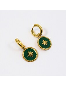 jewels4u Σκουλαρίκια με πράσινο σμάλτο και λεπτομέρεια αστέρι - JWLS11895