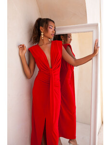 Joy Fashion House Maze μίντι φόρεμα εφαρμοστό με βαθύ ντεκολτέ κόκκινο