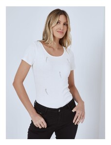 Celestino Μπλούζα με strass και φιόγκο λευκο για Γυναίκα