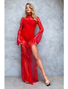 Joy Fashion House Musa μάξι φόρεμα με δαντέλα κόκκινο