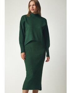 Happiness İstanbul Women's Dark Green Corduroy Knitwear With Sweater Dress