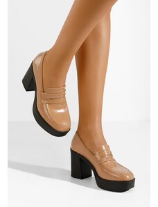 Zapatos Loafers γυναικεια με τακουνι Meilani μπεζ