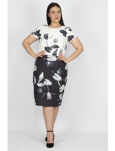 Şans Women's Plus Size Bone Flower Patterned Dress