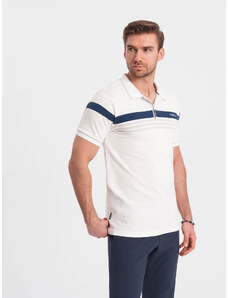 Ombre Men's polo shirt with tricolor stripes - white