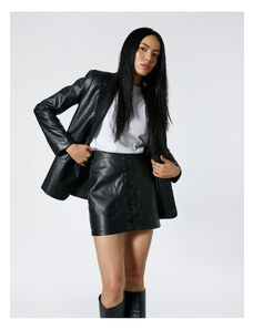 Koton Leather Look Mini Skirt With Pockets Snap Detailed