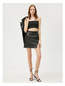Koton Faux Leather Mini Skirt with Stone Detail