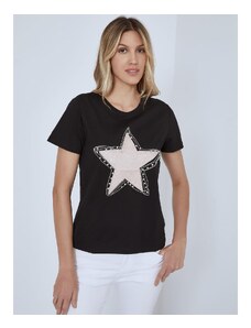 Celestino T-shirt με αστέρι και strass μαυρο μπεζ για Γυναίκα