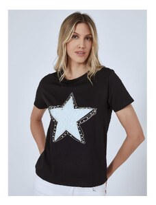 Celestino T-shirt με αστέρι και strass γαλαζιο μαυρο για Γυναίκα