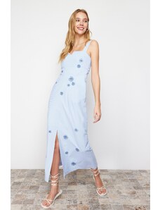 Trendyol Blue A-Line Embroidered Woven Maxi Dress