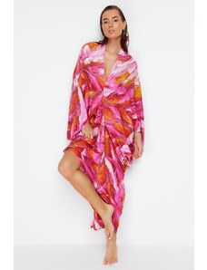 Trendyol Abstract Pattern Wide Fit Maxi Woven Gathered Beach Dress