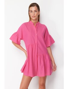 Trendyol Pink Wide Fit Mini Woven Frilly Beach Dress