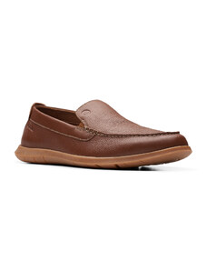 Clarks Flexway Step L.Brown Leather Ανδρικά Ανατομικά Δερμάτινα Μοκασίνια Ταμπά (26176954)
