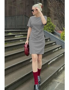 Madmext Dyed Gray Short Sleeve Basic Mini Dress