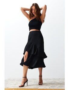 Trendyol Black Flounce Midi Woven Skirt